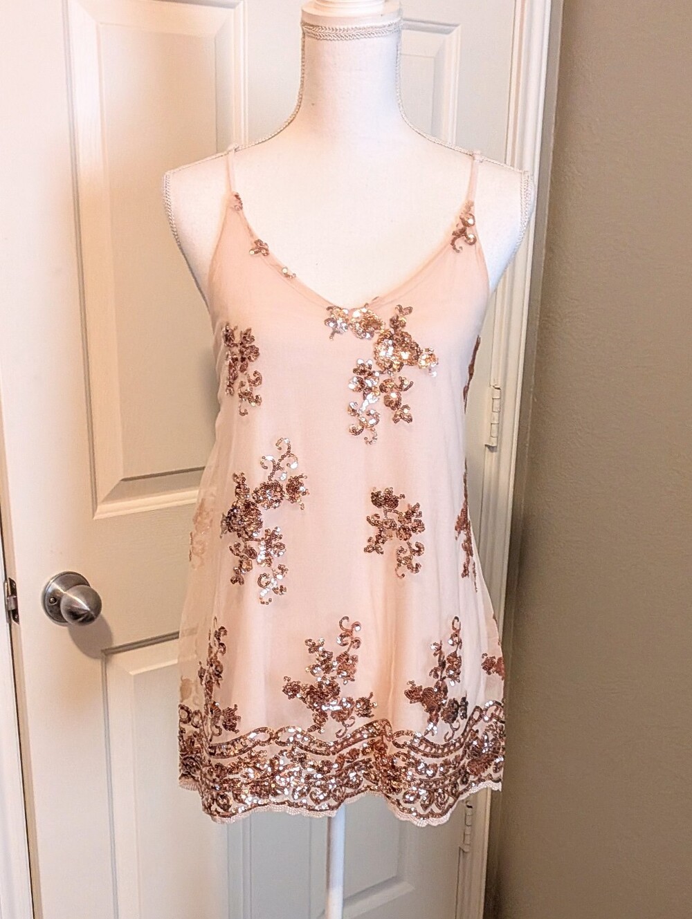 Delicate Blush Sequin Camisole Top